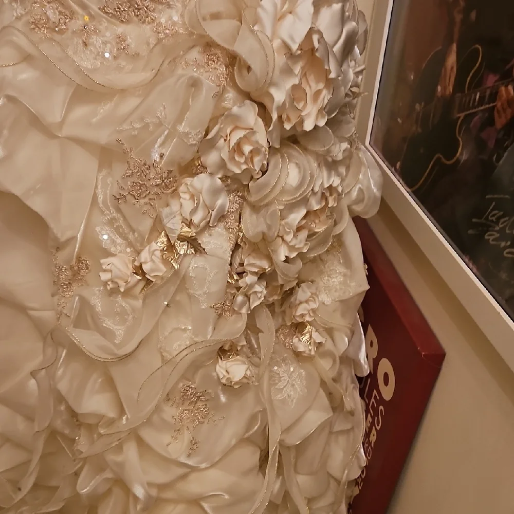 Commissioned Gown Hand Crafted Strapless White Floral Dress - Picture 7 of 17